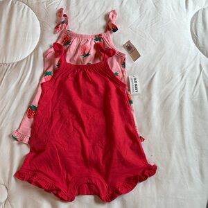 Old Navy Pink Strawberry print  and solid rose  Rompers bundle of 2!